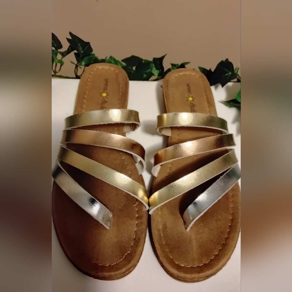 Womens Seven Dials Gold  Copper and Silver Strappy Sandals